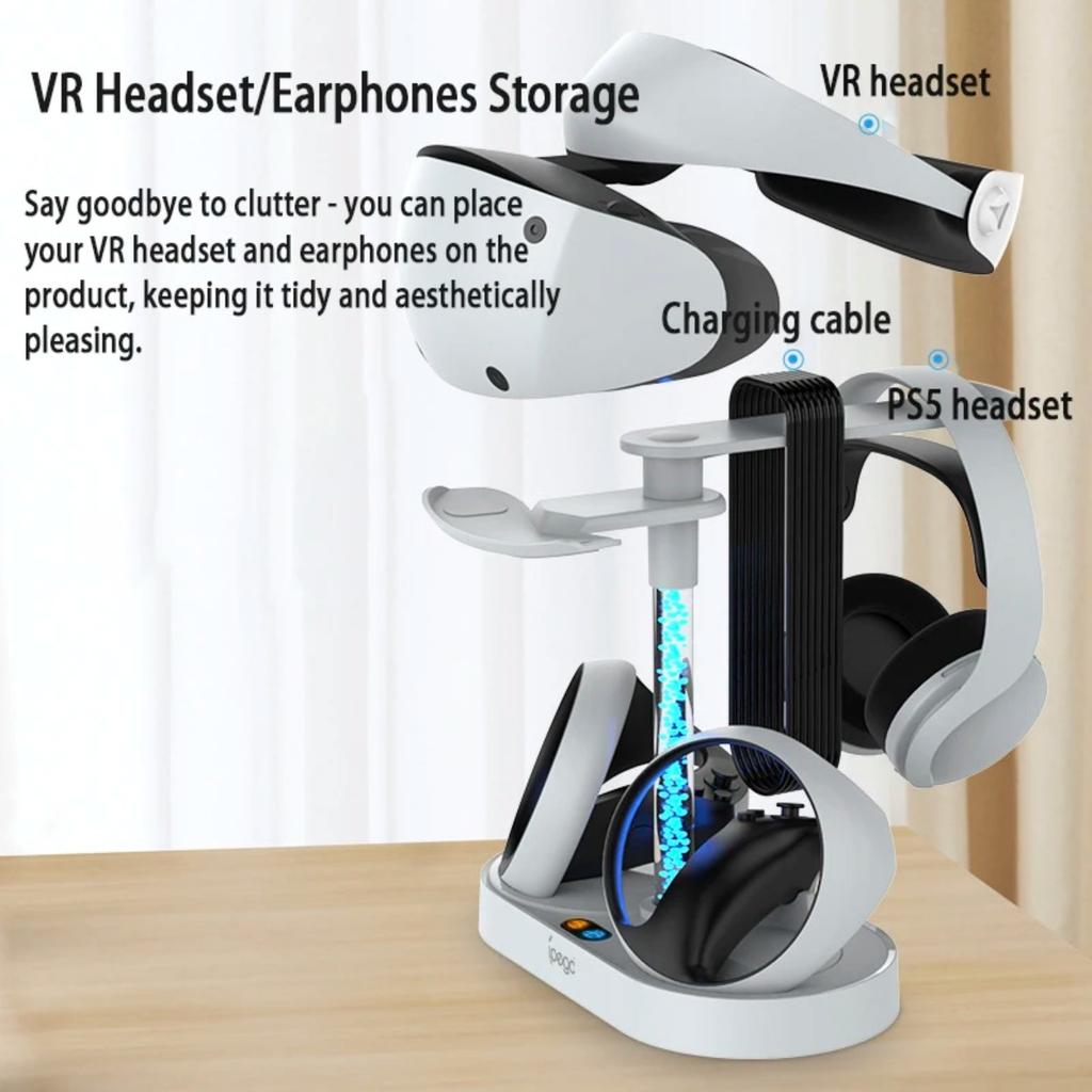 Magnetic RGB Charging Stand for PS5 Console & PS VR2, Dual Controller Charger with Headset  Glasses Storage Holder