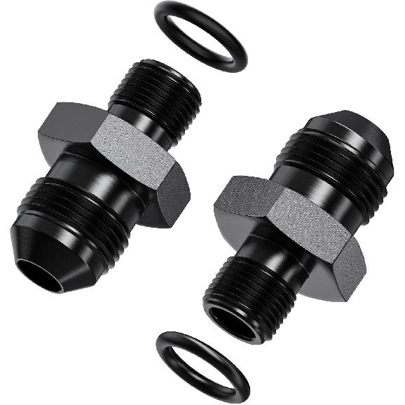 2Pcs 6AN Male To M16 X 1.5mm Male Swivel Flare Metric Fitting Adapter, Black Straight Hard Aluminum Hex Anodized Connector, Automotive Accessories