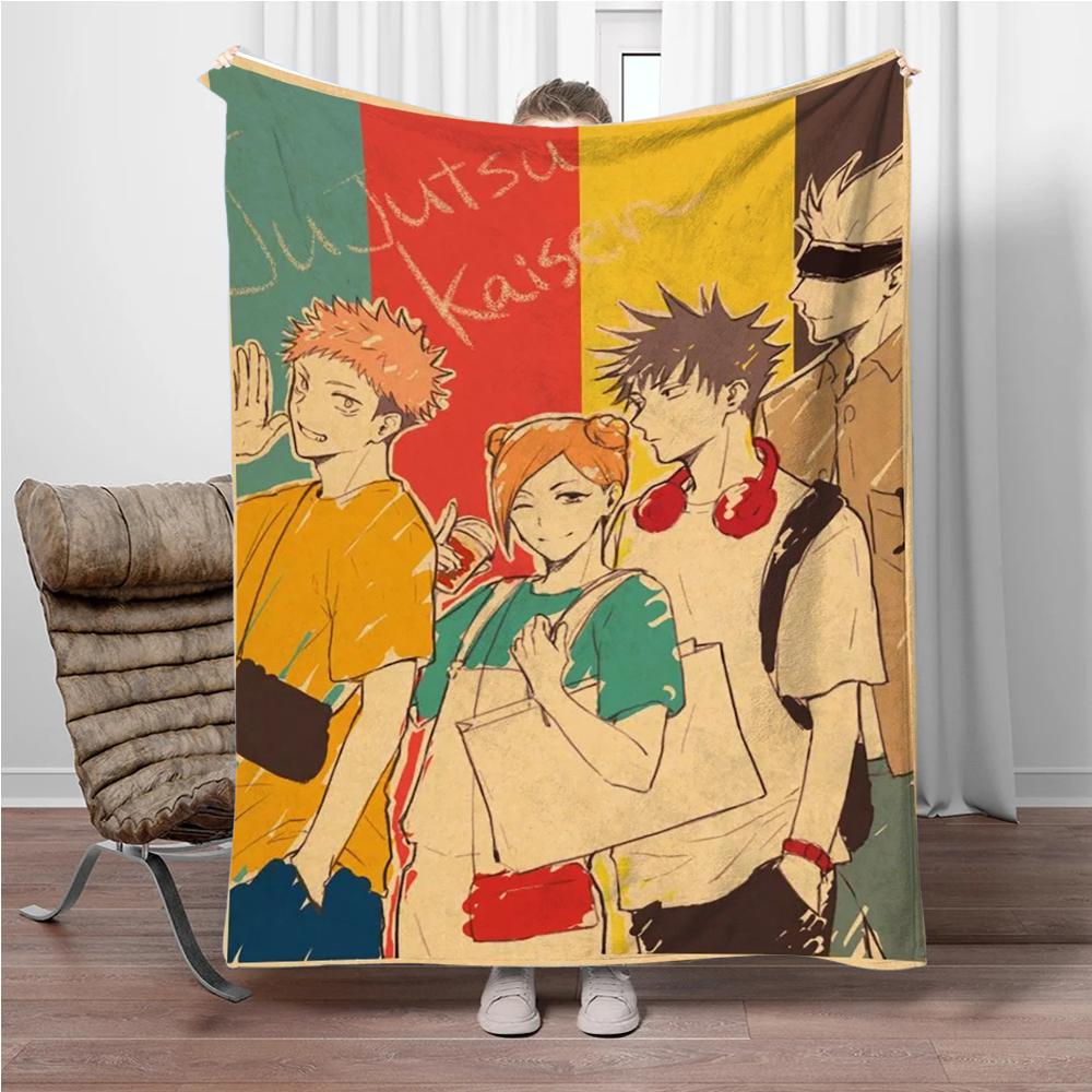 Vintage Anime J-Jujutsu-Kaisen Flannel Blankets Keep Warm Throw Blanket Comfortable Blanket for Picnic Beds Sofa Home Bedroom