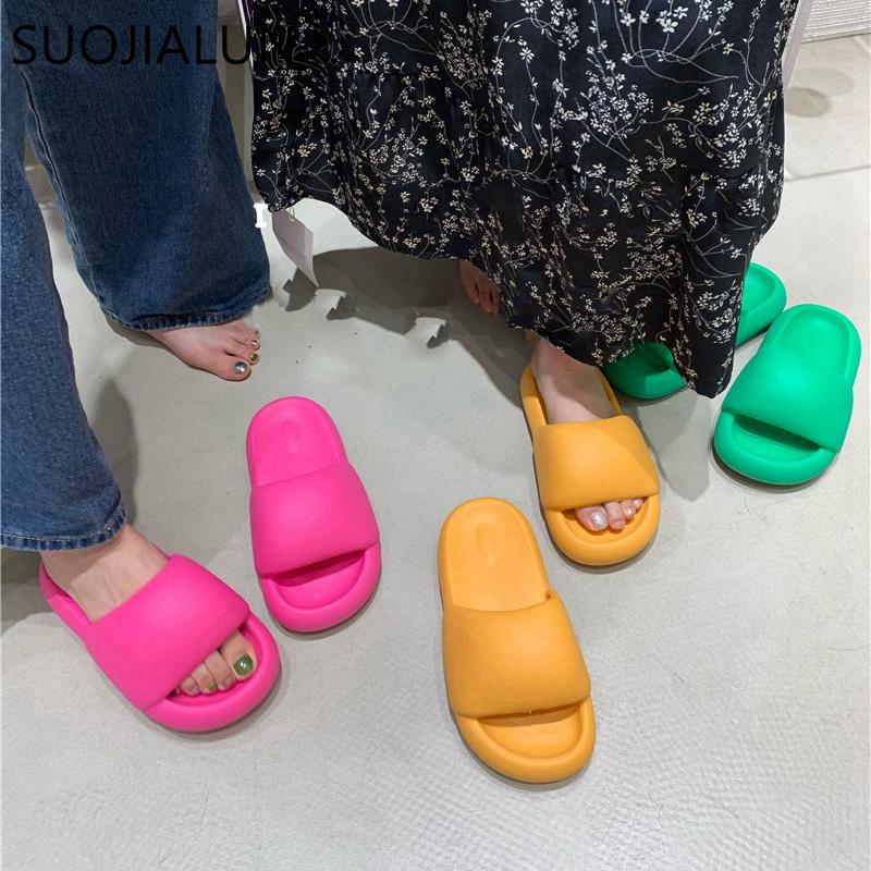 Fashion SUOJIALUN 2025 Summer Fashion Candy Colors Women Slipper Thick Platform Indoor Bathroom Soft EVA Anti-slip Home Floor Slides