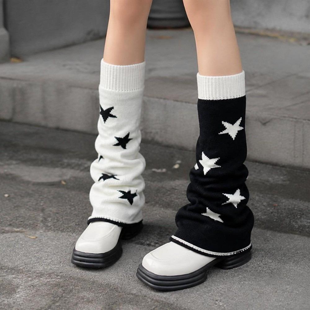 Double-sided Knit Leg Warmers Lolita Style Star Pattern Leg Covers Streetwear Looks