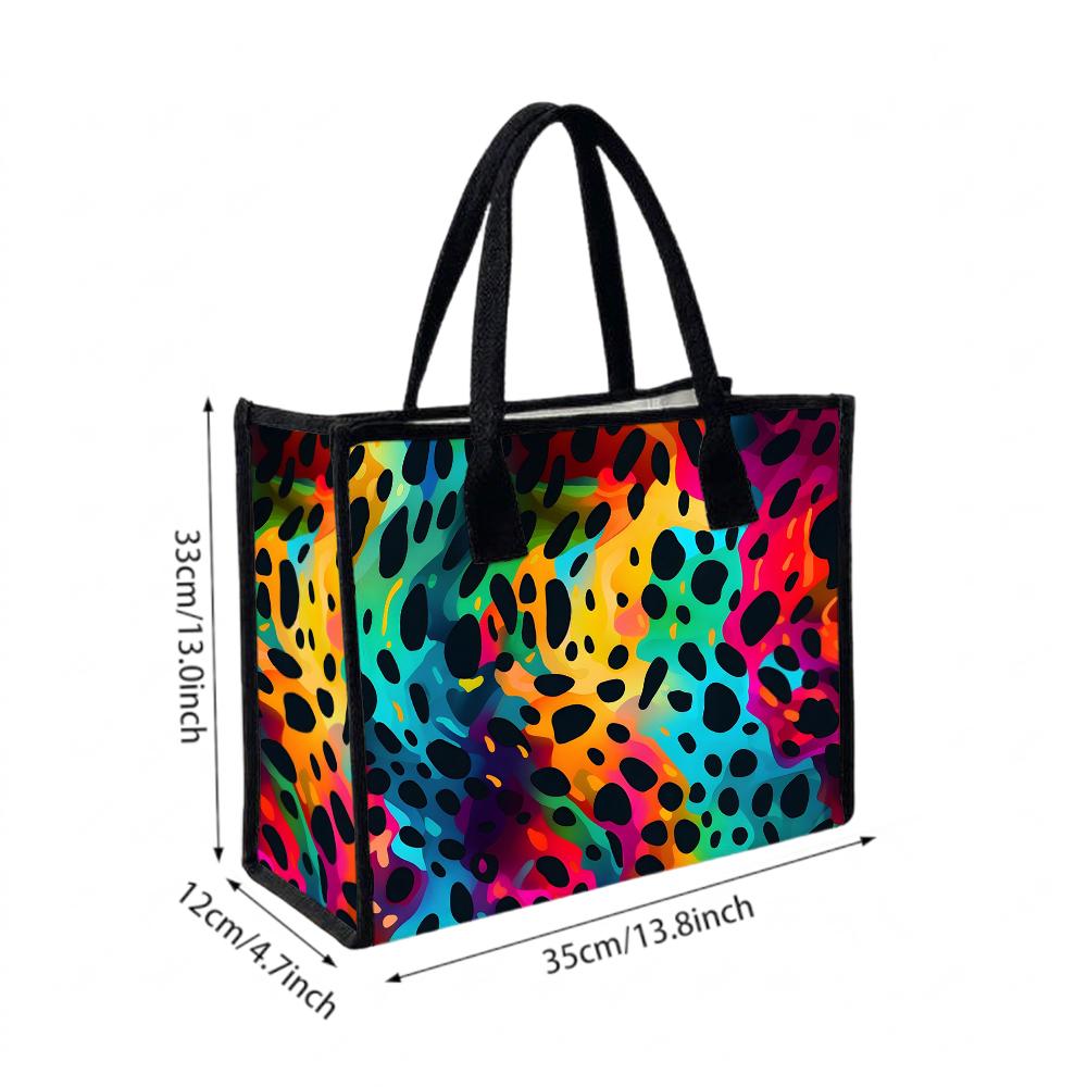 Colorful Leopard Print Fashion Tote Portable Casual Daily Handbag Trendy All-match Commute Bag