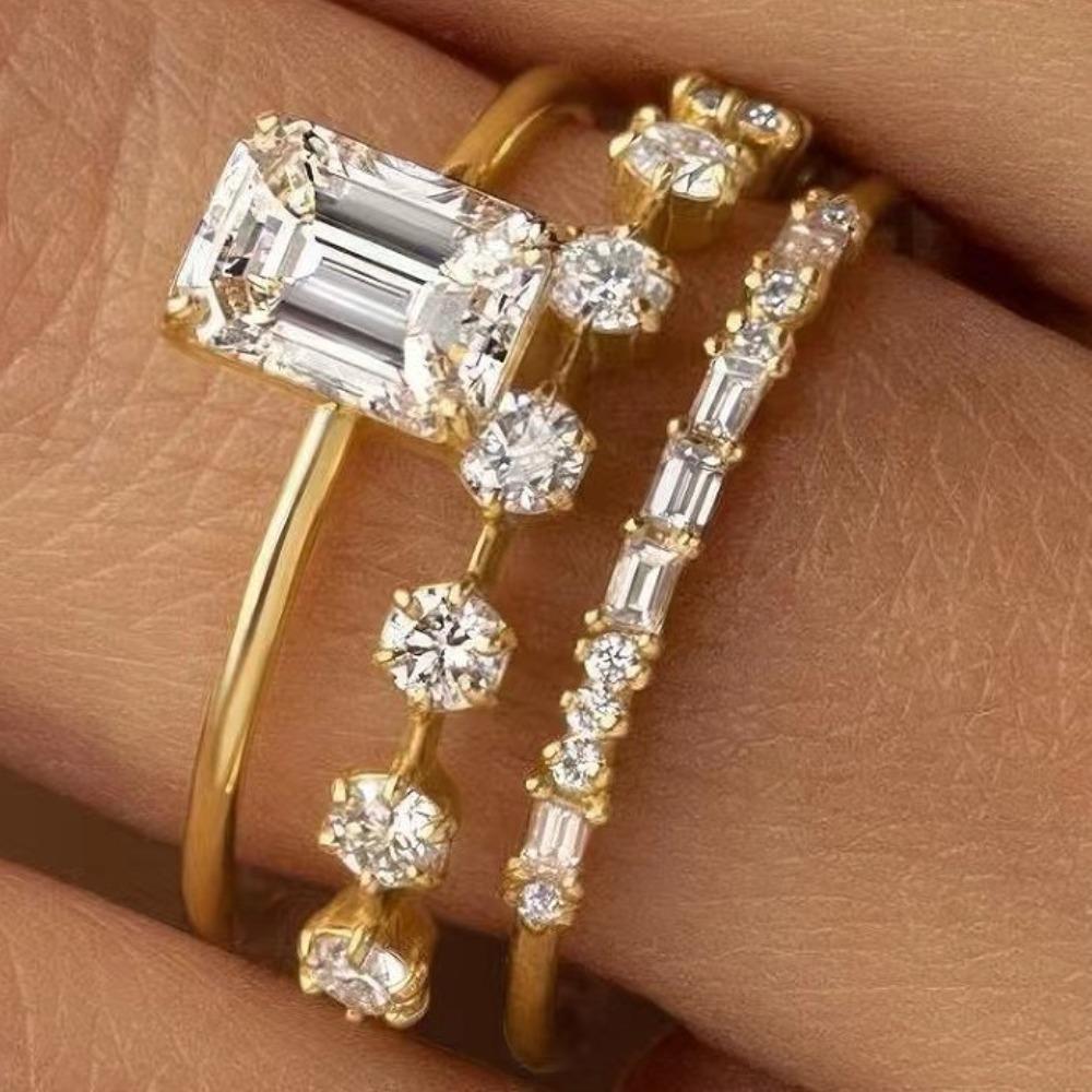 

Luxury Accessories European and American Three-piece Set of Diamonds, Zircon Flowers, Engagement Anniversary, Jewelry Ring No. 10