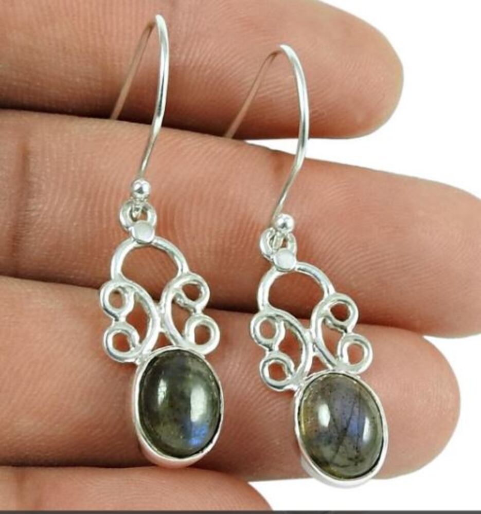 

Solid 925 Sterling Silver Labadorite Gemstone Women Dangle Earring Gift For Her Statement Earring