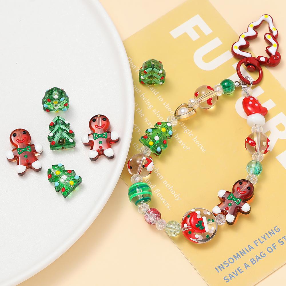 1pcs Glass Gingerbread Man Beads Christmas Tree Spacer Bead for Christmas Decoration DIY Jewelry Making Accessories