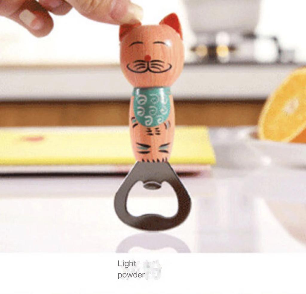 Japanese Creative Balinese Cat Wooden Multifunctional Cartoon Cat Beer Bottle Opener Magnetic Refrigerator Stickers Ornaments