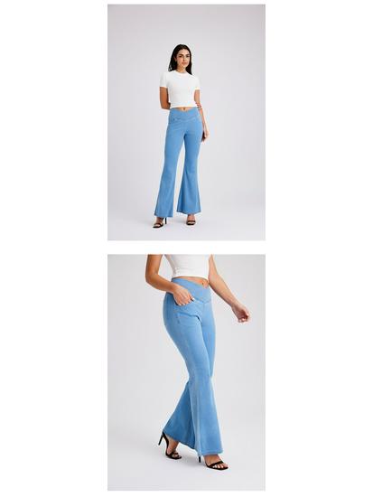 Women's High-Waist Stretch Denim Flare Pants with Pockets