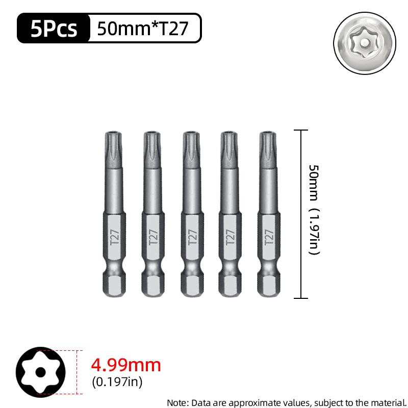 Torx Screwdriver Bit 50mm Magnetic S2 Steel 1/4'' Hex Shank Hollow Hole Security Bits T5-T40 Electric Drill Driver Hand Tools