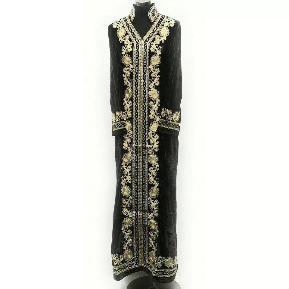 Vestido longo marroquino farasha preto caftan dubai kaftan abaya vestido islâmico veludo