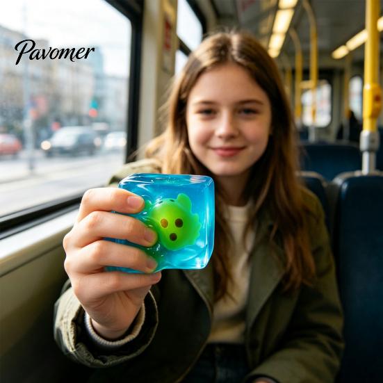 Adults Stress Relief Toys Glow-in-the-Dark Cube Toy, Squeeze Marine Animal Balls Sensory Clear with Luminous Sea Inside Transparent Toy
