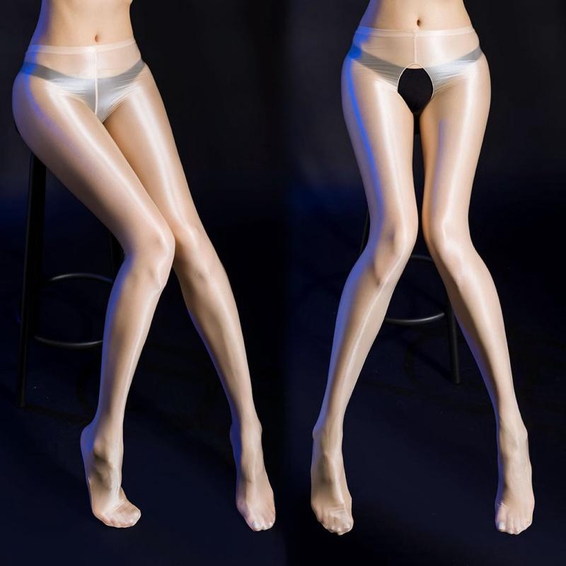 Plus Size Super Smooth Satin Leggings Women Sexy Oil Shiny Silky Transparent Shaping Pantyhose Pole Dance Clubwear