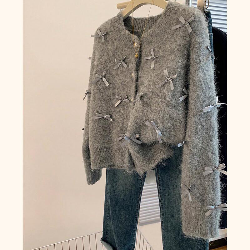Women s Little Fragrance Bowknot Knitted Cardigan L