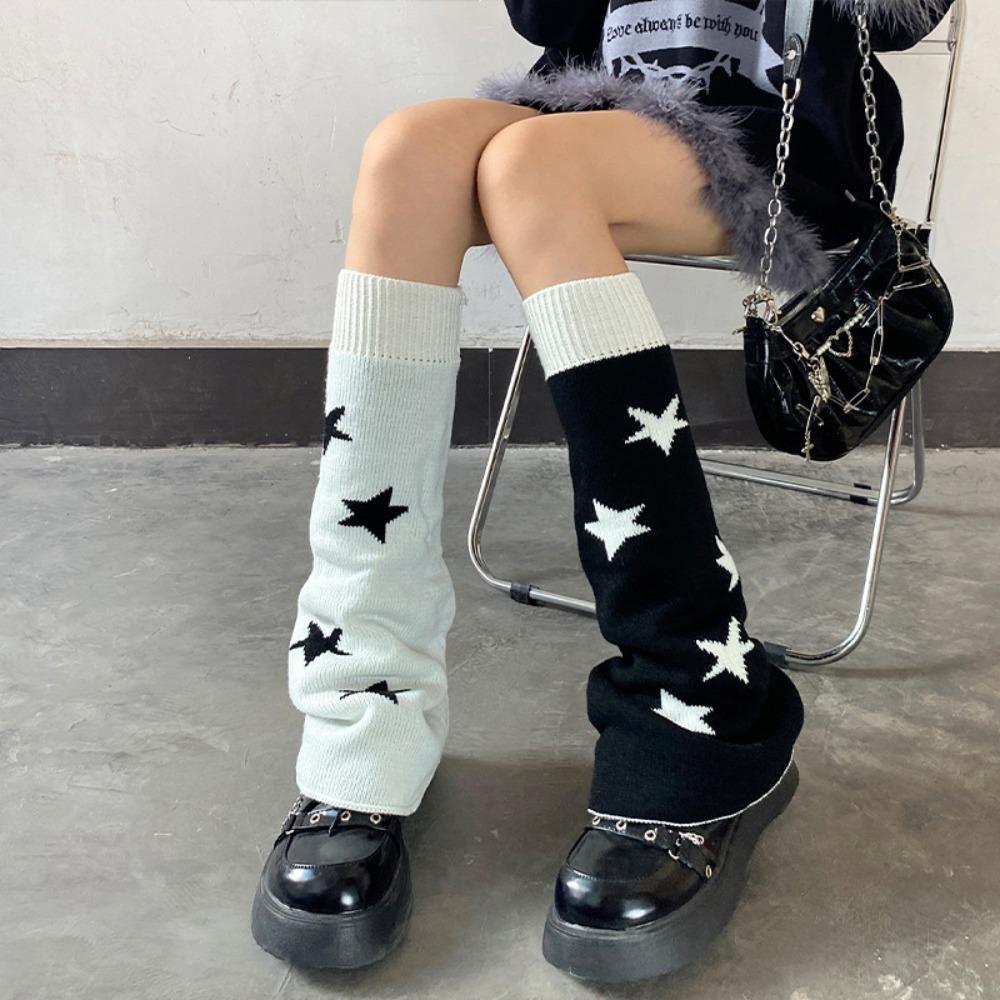 Double-sided Knit Leg Warmers Lolita Style Star Pattern Leg Covers Streetwear Looks