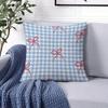 Blue Gingham with Red Bows square Jacquard Pillow Cover for Sofa Office Waist Cushion Cover Home Decorative Pillowcase