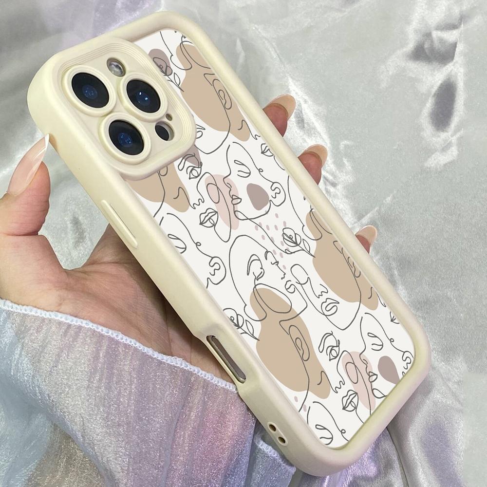 JT313 Lineart Faces Print for iPhone 17 16 15 14 Pro Max Samsung S26 S25 Ultra A17 A16 A07 A56 A06 A13 Xiaomi 15T Redmi 15c Note 14 Soft Case