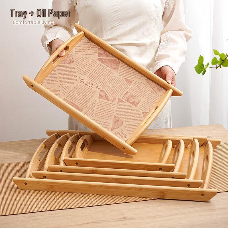 UOSO Japanese Bamboo Wood Rectangular Serving Tray with Handles