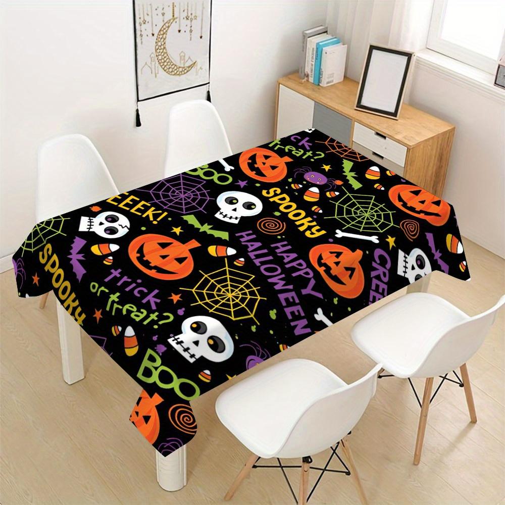 1pc Halloween Tablecloth, Soft and Durable Material with Spooky Cartoon Patterns of Pumpkins, Skulls, and Bats. Suitable for Parties, Picnics, Camping