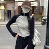 Women's Autumn Stand Collar Color Block Patchwork Long Sleeve Slim Fit Top - Sweet & Stylish.