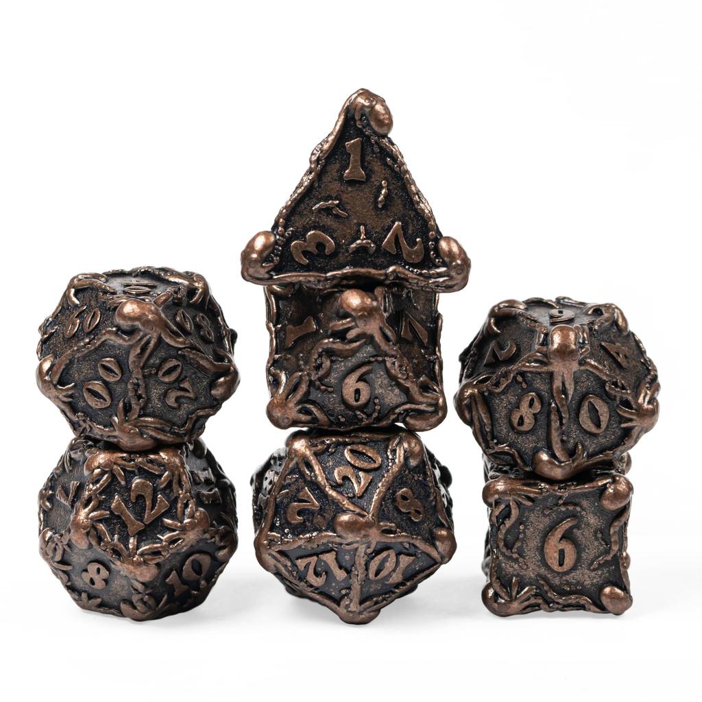 Cusdie DND Oktopus Metallwürfel Set Dungeons and Dragons D4-D20 Solide Polyederwürfel für Brettspiele Rollenspiel Spiel Pathfinder