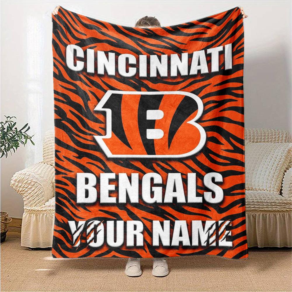 Name Custom Cincinnati Bengals Print Flannel Blanket High Quality Warm Comfortable Cover for All Seasons Perfect for Gifts Home Decor