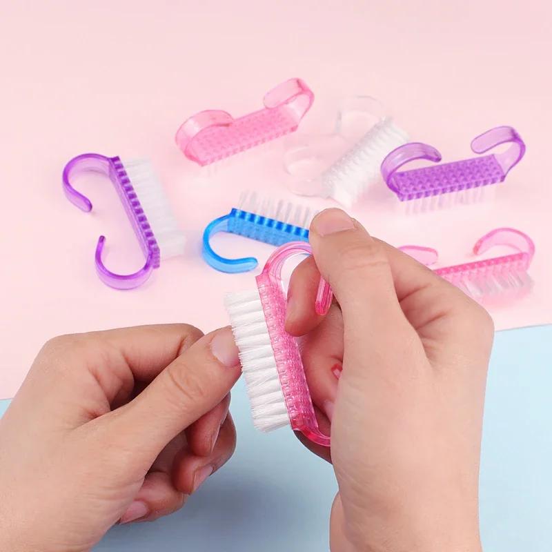 10pcs Plastic Nail Cleaning Brush Nail Dust Soft Remover For Nail Care Small Angle Mix Color Manicure Pedicure Nail Salon Tools