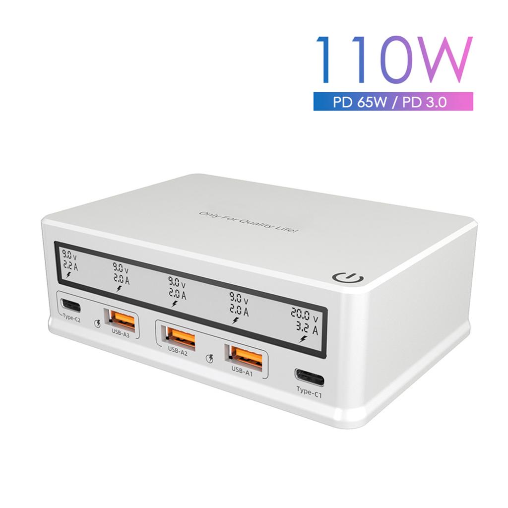 Încărcător de perete USB 110W Stație de încărcare USB cu 5 porturi Încărcător hub USB cu mai multe porturi LCD dimensiune compactă