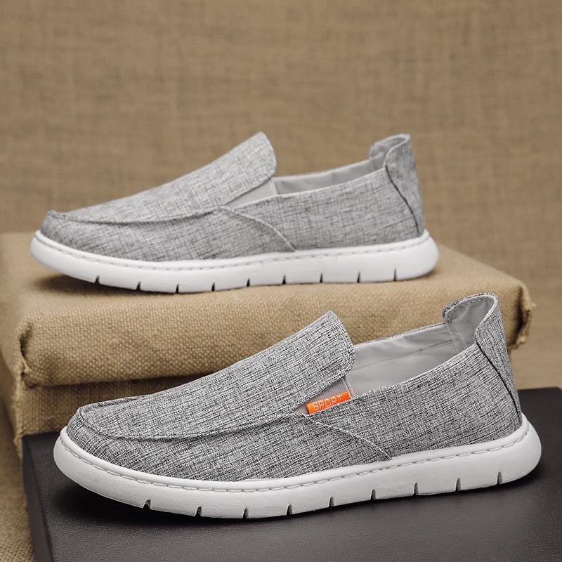 Canvas men's shoes summer breathable black cloth shoes lazy one pedal driving soft-soled Doudou tide shoes cloth shoes lazy shoes