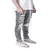 Men's Stretch Denim Skinny Pants Motorcycle Ripped Black Jeans