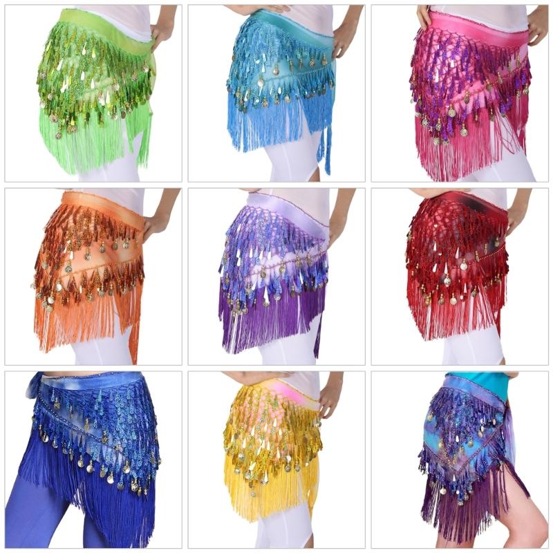 Sparkling Belly Dance Costume Waist Belt Chiffion Scarf with Blingbling Sequins Stage Dancing Shows Sequins Practicing