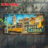 Printen, , Vintage Metalen Kentekenplaat, Buiten Muurkunst , Nummer LISBOA Aluminium Bord met Lissabon Tram Scène, voor Thuis, Bar