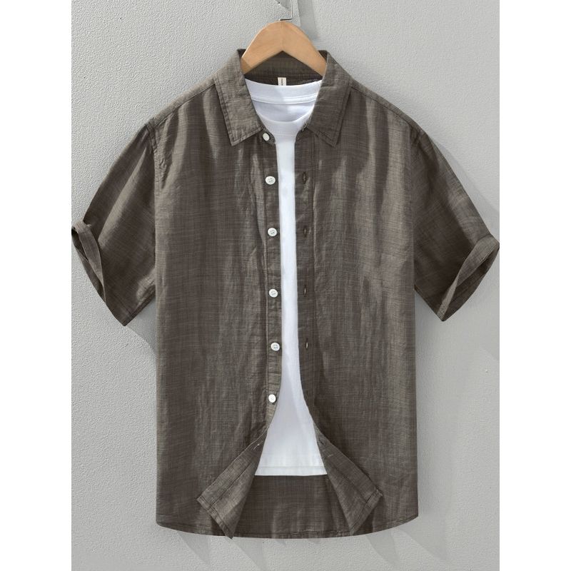Foreign Trade Surplus Summer New Solid Color Linen Short-Sleeve Shirt for Men, Loose Casual Shirt, Lyocell Ice Silk Top