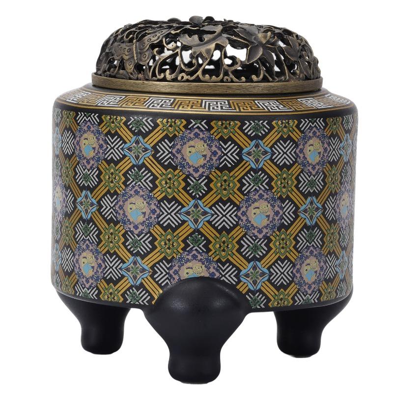

Ceramic Plug-in Electronic Incense Burner 520° Heating for Powder Wood Blocks Enamel Cloisonne Timed Aromatherapy Home Diffuser