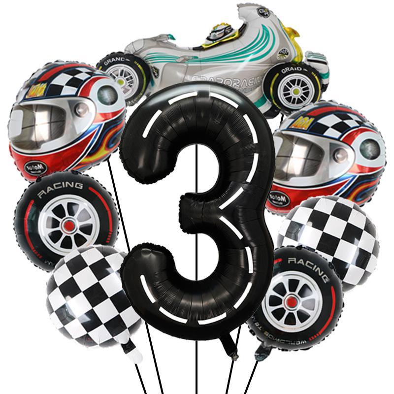 8-Piece Us Version Line 40-Inch Digital Balloon Racing Helmet Themed Aluminum Film Boy Birthday Party Gift