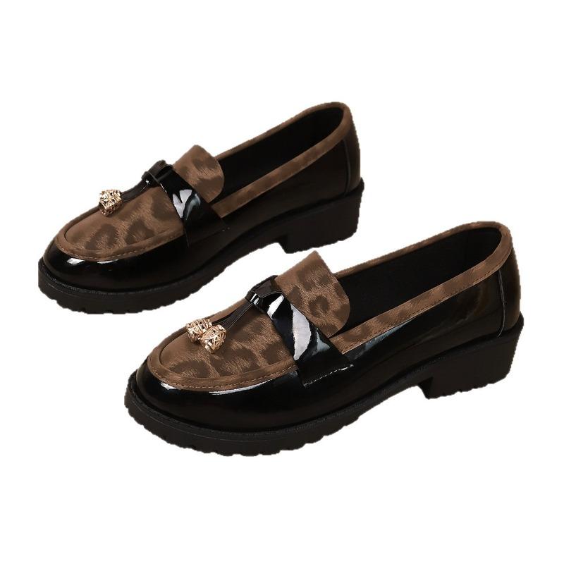 Leopard Print British Style Low-top Shoes 2025 Autumn New Fringed Retro One-foot Loafer Shoes for Women