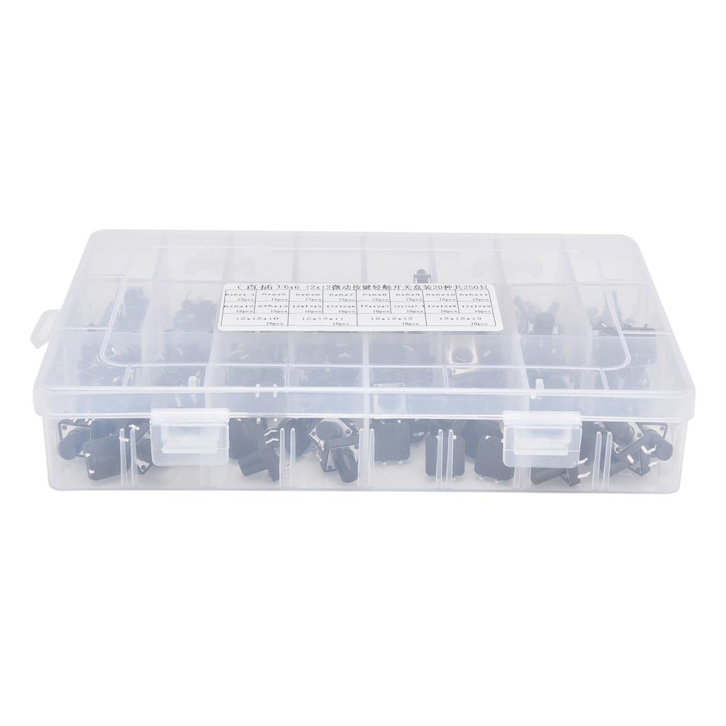 250Pcs Tact Switches 6x6 12x12 InLine Mini Easy Carry Push Button Switch for Remote ControlElectronic Toys