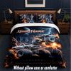 Set de așternut cu tematică Monster Truck, text sau nume personalizat, 3 piese, 1 cearșaf plat și 2 fețe de pernă, așternut personalizat pentru casă