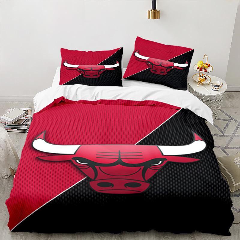 Red Bulls Basketball 3PCS Bedding set,Ideal for 1pc Duvet Cover And 2pcs Pillowcases Perfect for Fan gift,Ideal for Bedroom, Dormitory