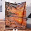 A Couple of Pillows On Beach with Sunset In Background.-Themed Blanket - Comfortable Flannel Fabric Hypoallergenic Suitable for Al