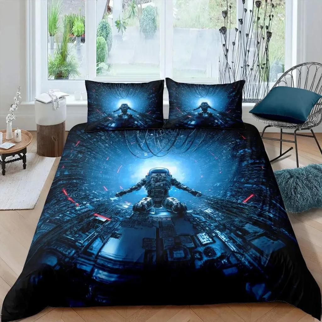 Astronaut Duvet Cover Set Galaxy Outer Space Bedding Set 3D Boys Cosmonaut Spaceman Comforter Cover Universe Planet Quilt Cover