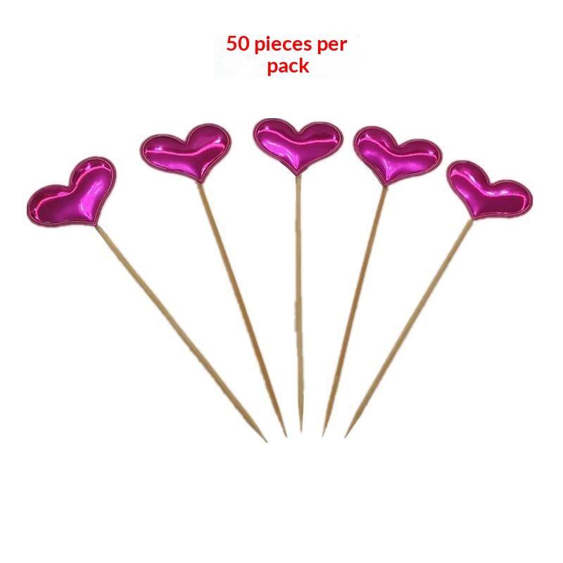 50Pcs Mini Heart Star Cupcake Topper Happy Birthday Cake Flag Decorating Baby Shower Birthday Party Cake Toppers Wedding Supply