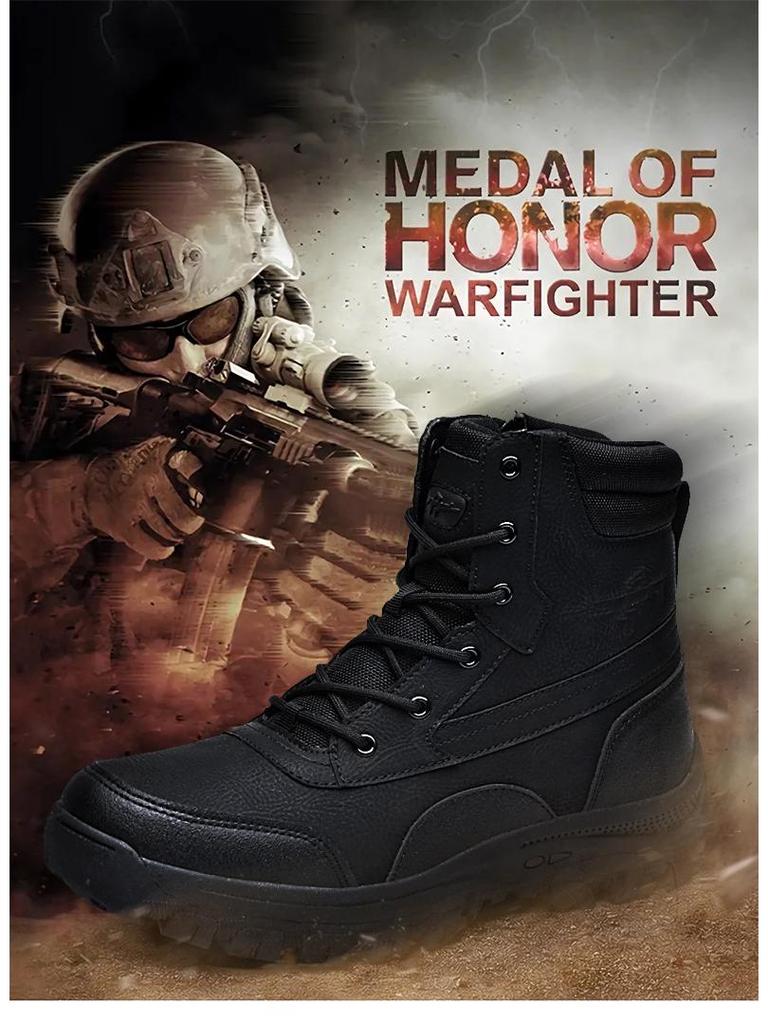Men's Plus Size Waterproof Combat & Hiking Boots - Wear-Resistant Outdoor High-Tops, Military Desert Off-Road Boots