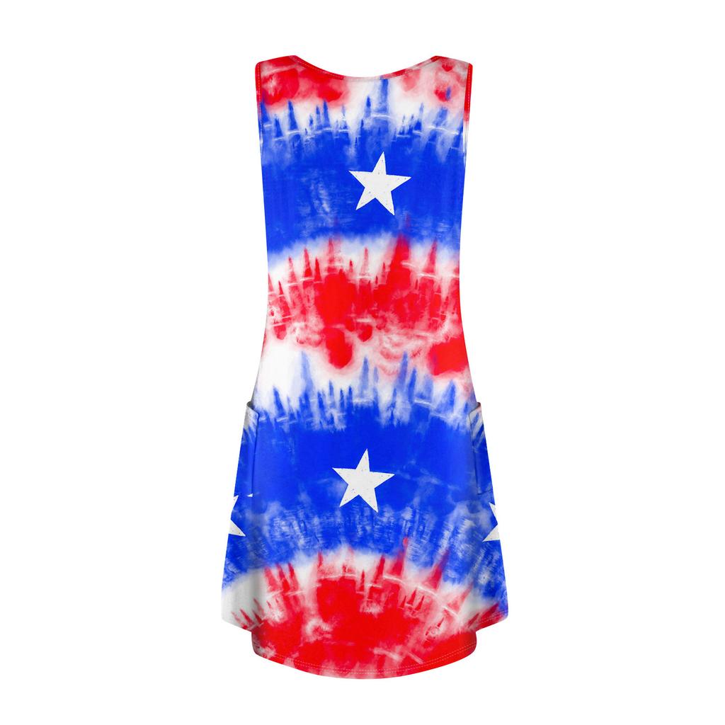 Women's Summer Casual Independence Day Printed Tank With Pockets Dresses