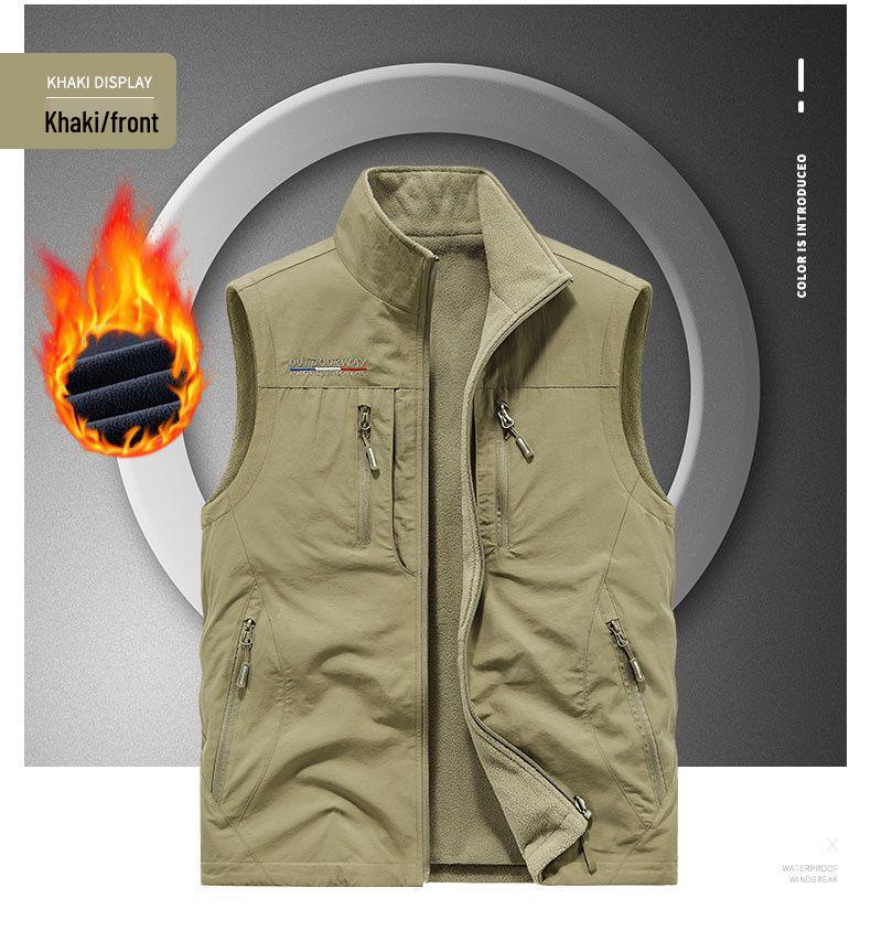 Herren Wendbare 8-Taschen Fleeceweste - Herbst/Winter Polarfleece, Ärmellos und Verdickt für Outdoor-Einsatz