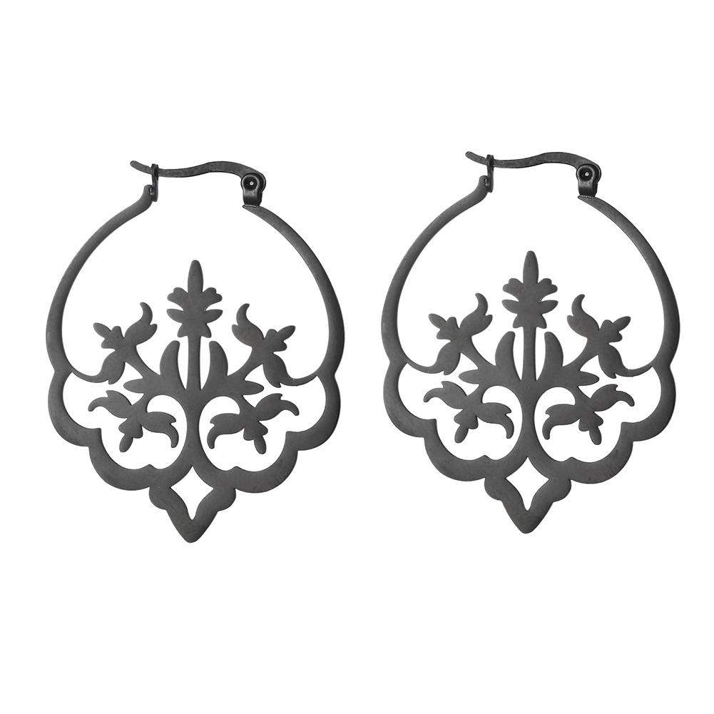 Vintage Flower Tree Hoop Earrings for Women Stainless Steel Gold Round Circle Boho Earring Female Jewelry Gift