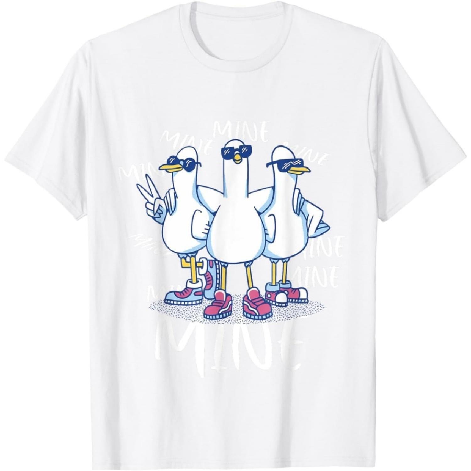 Pertmunsv Funny Seagull Saying Mine Funny Pigeon Retro Ocean Life T-Shirt XXXXXL белый