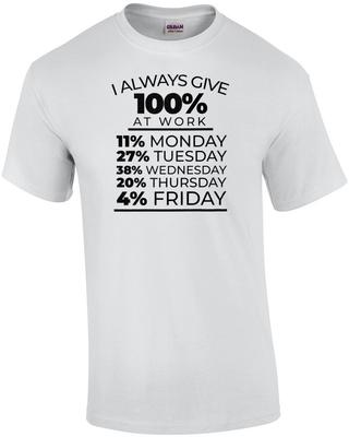 I Always Give 100% At Work - 11% Monday 27% Tuesday - Funny Work Office Humor...