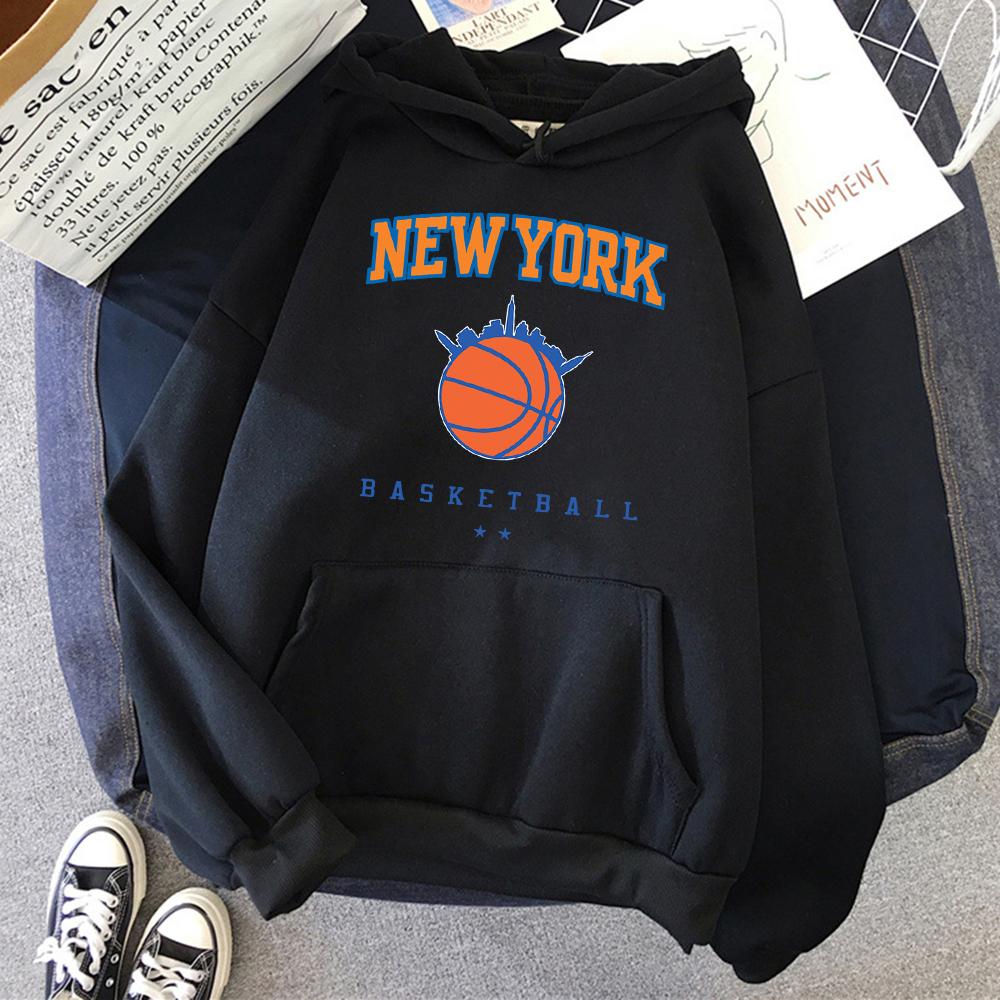 New York Basketbal Street Hip Hop Hoody Dámské Velké kapesní Streetwear Hip Hop Ležérní Mikina s kapucí Měkký fleece Volný Žena s kapucí