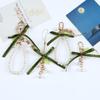 Korean Green Ribbon Keychain with Lily Flower & Pearl for Earphone Case Decoration