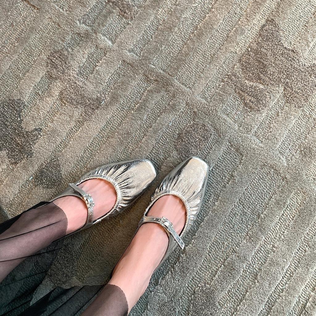 Summer New Square Head with Pleated Bag Head Thick Heel Slippers Women's Half Drag Outer Wear