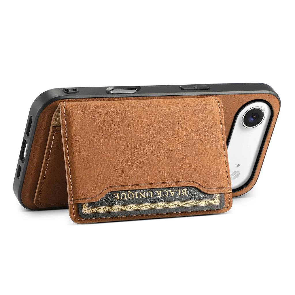 DENIOR D13 For iPhone Air Magnetic Case Card Holder Leather Coated PC + TPU Phone Cover